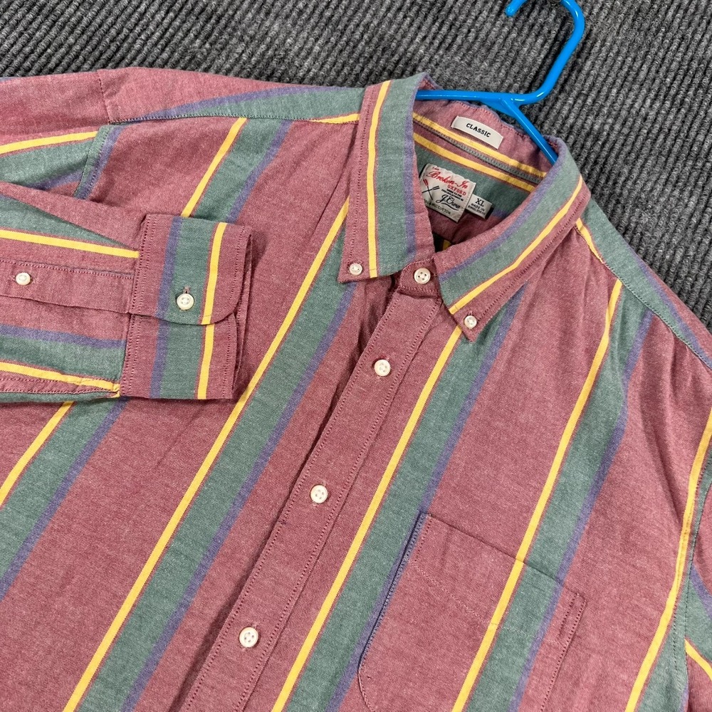 J Crew Broken In Oxford Shirt Mens XL Extra Large Red Striped Long Sleeve Button